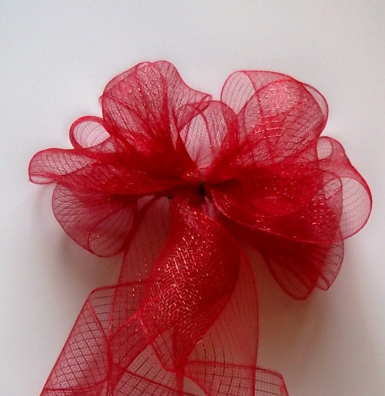 2 Red Deco Mesh Bows, Christmas Bows, Set of 2, Christmas Decoration, Jute Bows, Red Wedding Bows