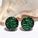 Dichroic Button Stud Earrings, Fused Glass Jewelry, Posts, Round, Circle, Zebra, Wild, Safari, Green, Black, 1/2" 13mm (Item 30425-E)