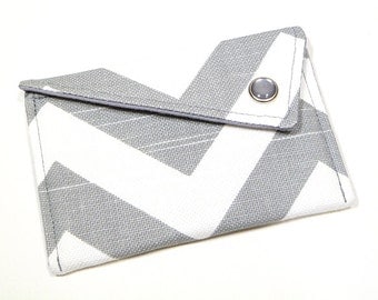 Business Card Holder - Grey White Chevron