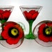 Red Poppies Hand Painted Martini Glasses Set of 4__8_1 /2 oz. Painted Martini Glasses Four Handpainted Glasses & Bargain Price Ready To Ship
