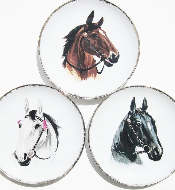 Vintage Collector Horse Plates Set Of Three Equine Art