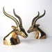 Mid-Century Brass Bookends / Antelope / Gazelle / Antlers - Table / Mantel Sculptures