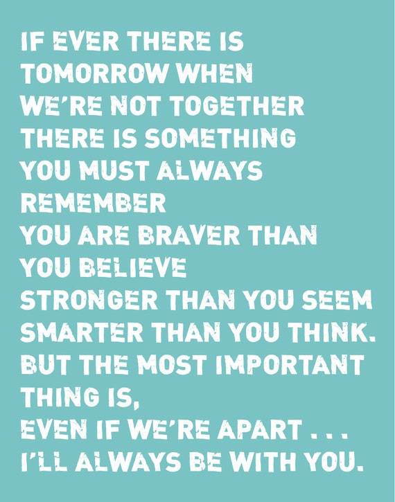 Items similar to Inspirational Quote for Nursery - You Are Braver Than You Believe - Winnie the ...