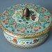Vintage Holland Made Powder Tin - Holland Canister - Turquoise Floral Chintz Tin - Vintage Powder Tin