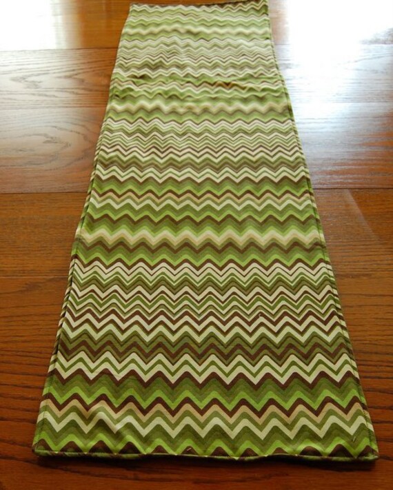 Table Runner lined olive green chevron 43 by 12