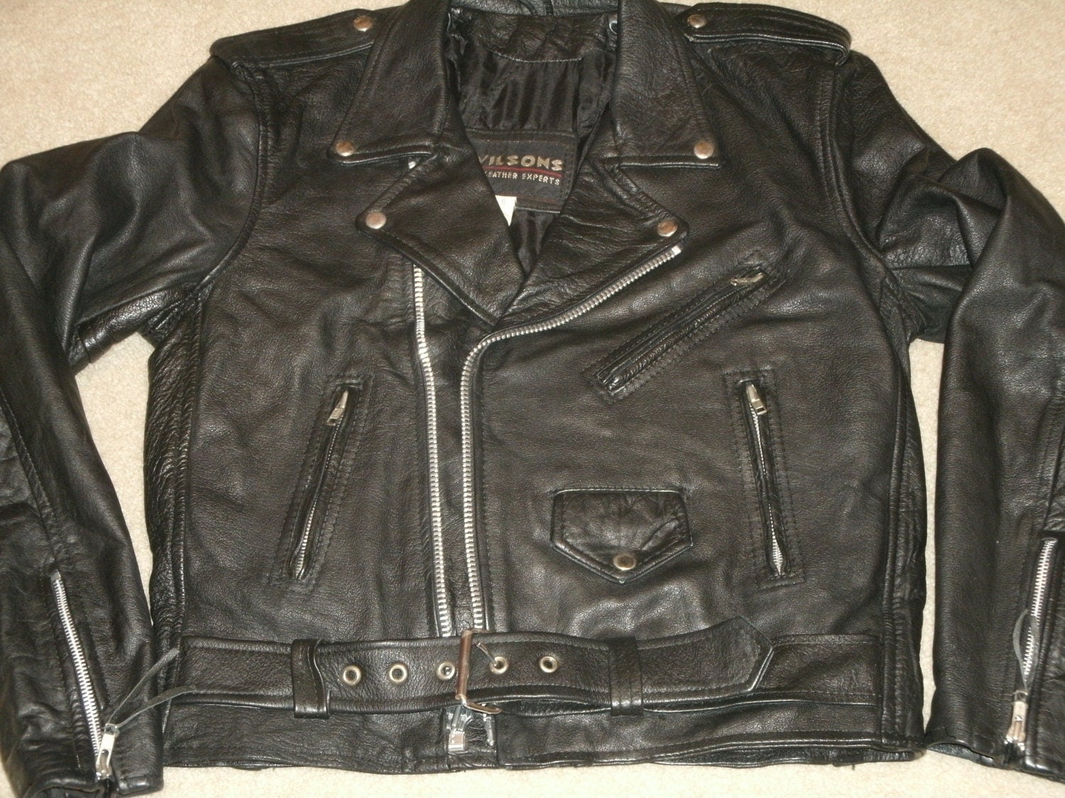 Vintage Wilson Leather Motorcycle Rocker Jacket Mens Small