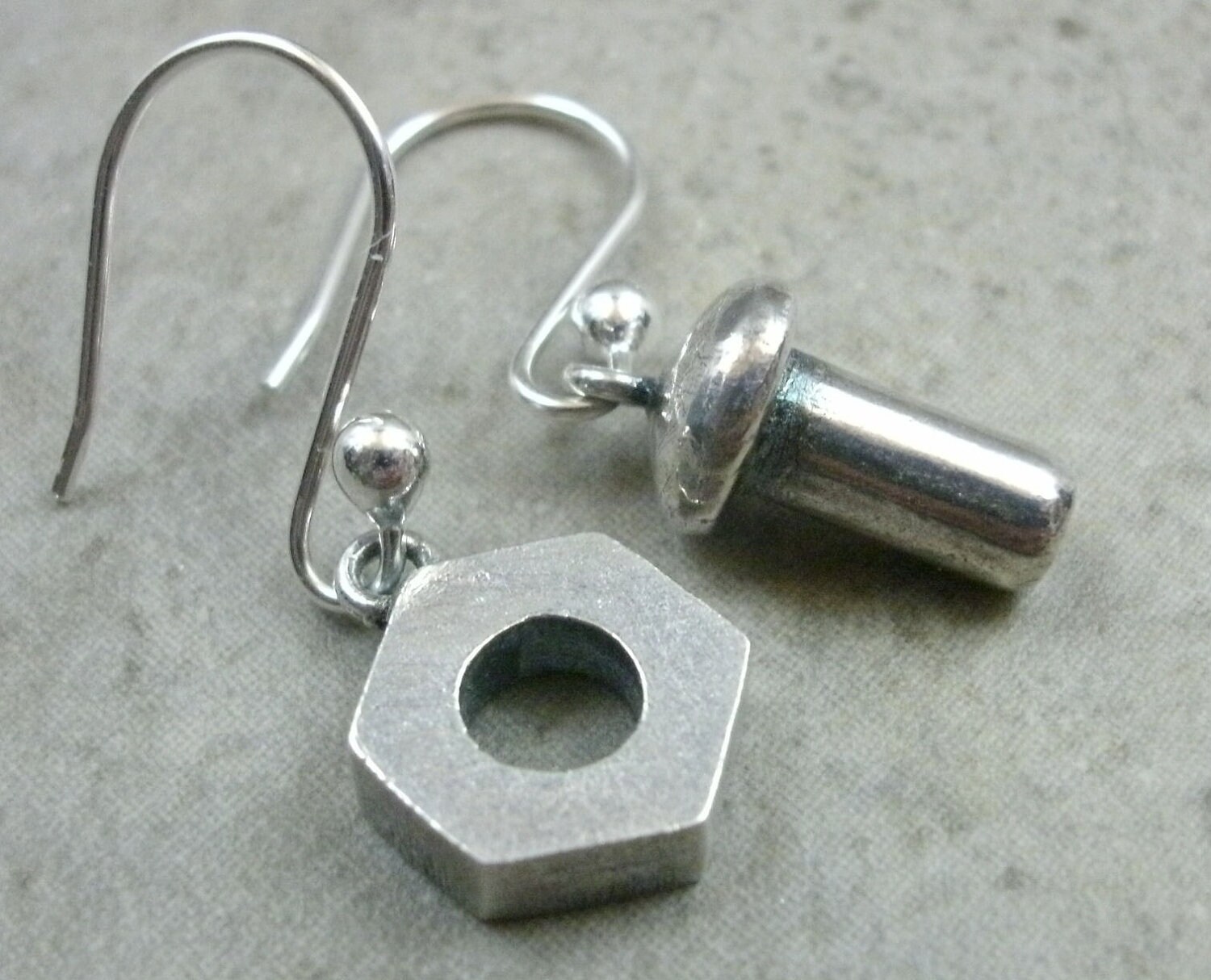 Nuts & Bolts Earrings in Sterling Silver Industrial Jewelry