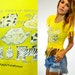 canary yellow novelty CATS OF GREECE print cropped fringed top, extra small