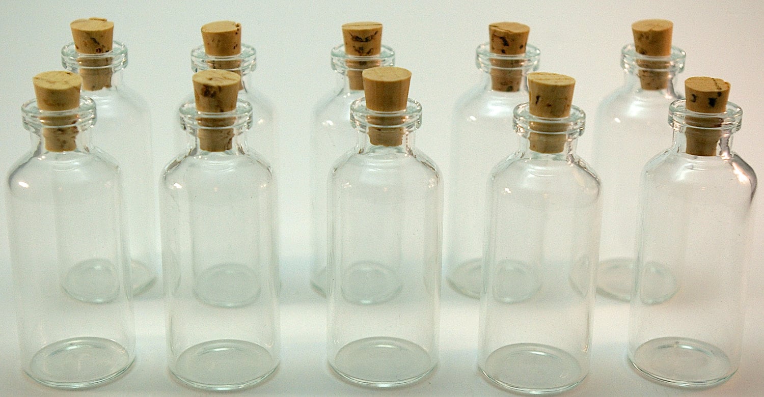 10 Mini Glass 10 ml Bottles with Corks for DIY Wedding Favors