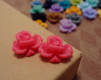 SALE - 20pcs of Matte Begonia Pink- Rainbow Iris Rose -CMVision Exclusive-11.5mm Resin Flower Rf05 07