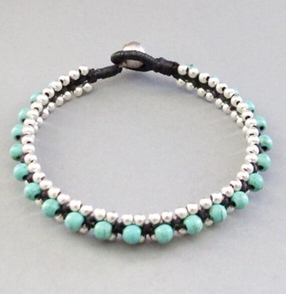 Items similar to Summer Day Knot Bracelet with Turquoise and Silver ...