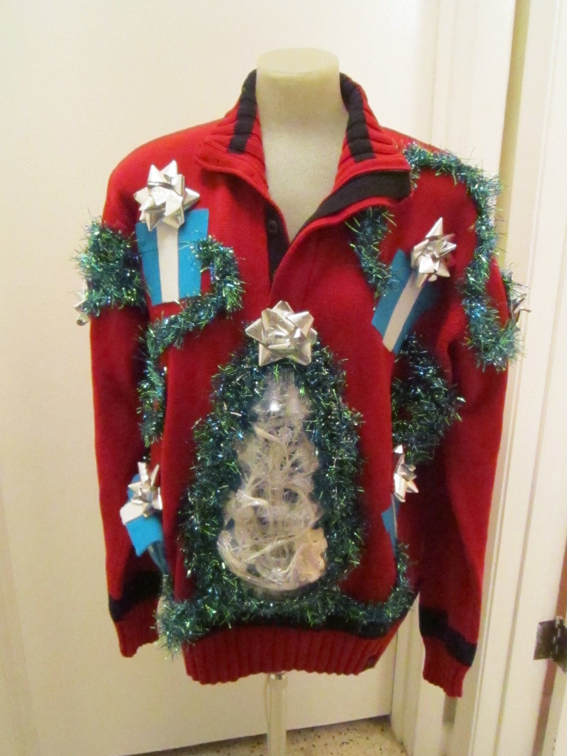 Items similar to Lighted Ugly Christmas Sweater Large Tree Presents ...