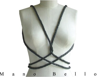 Leather Body Harness, Braided leather rope Dark Fashion Goth Harness Belt - Renaissance Festival - Leather Belt - Black Leather - Rope Belt