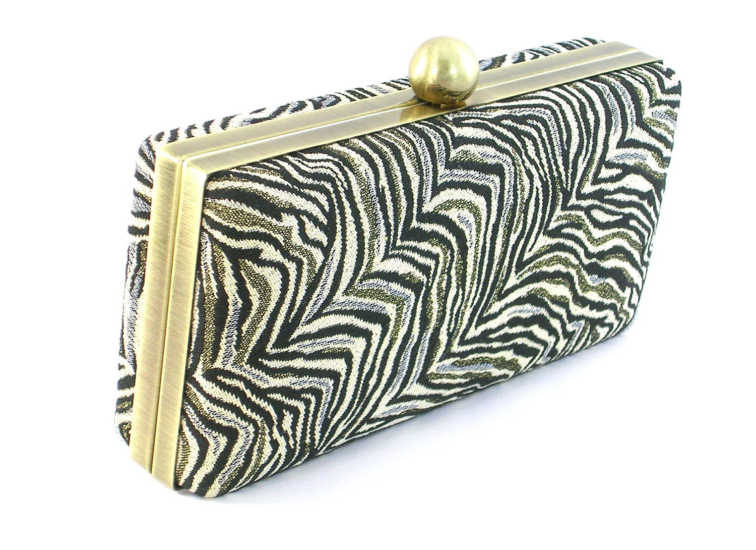 Evening Bag Clutch Gold and Black Metalic Handbag Box