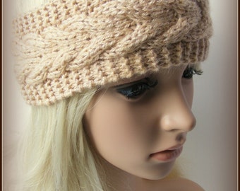 786 New baby headbands etsy uk 113 Hand Knitted Headband Ear Warmer In Light Brown Color Cable Pattern   