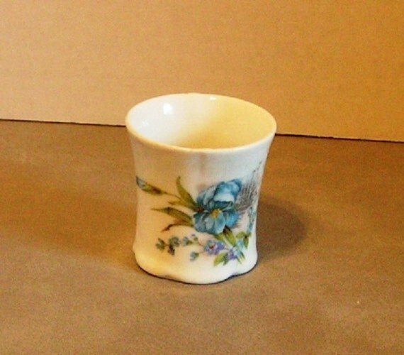 White Porcelain Toothpick Holder with Blue Iris by peachiepockets