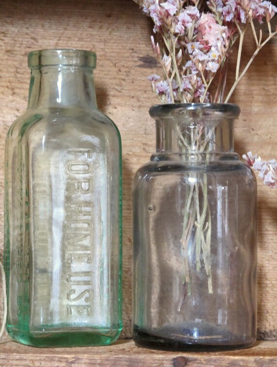 Antique Glass Pharmacy Bottles/Wedding Vases Set of 2