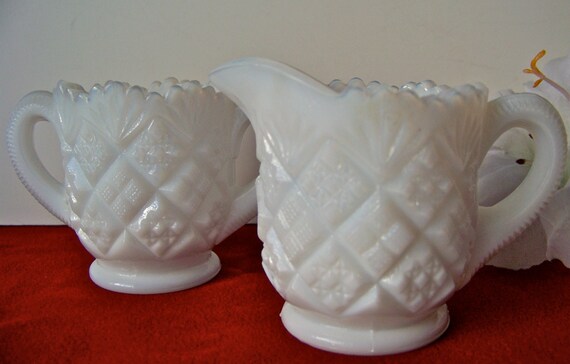 Antique Milk Glass Cream And Sugar Set