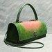 Handmade green/pink Leather bag - Vintage / Retro Style with Shoulder Strap - Hand Stitched and Colored