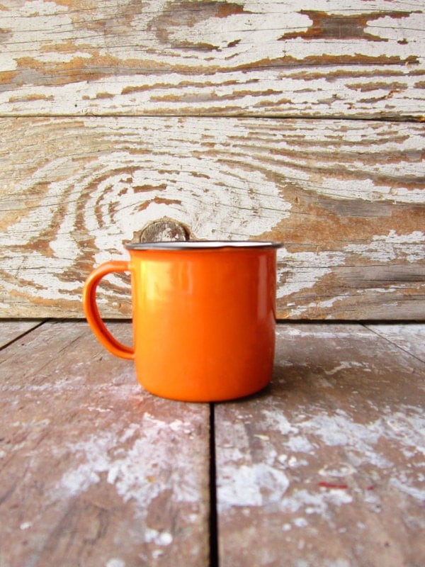 Bright Orange Enamel Ware Mug