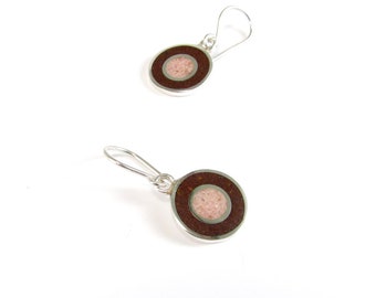 Sterling Silver Earrings, Circles earrings, Chocolate and Pink, Circles, Modern, Contemporary