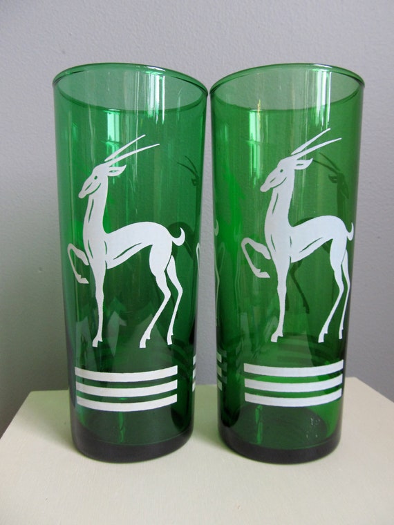 Vintage Mid Century Green Anchor Hocking GAZELLE Drink Glasses