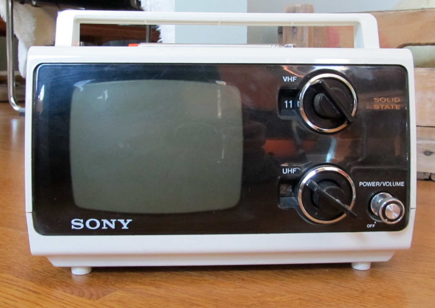 Vintage 1970s White Sony tv530 portable b&w by ATOMICDOG67
