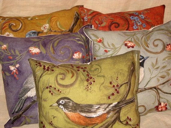 Shabby Chic Fun Throw Pillow set with Bird Motif French Market