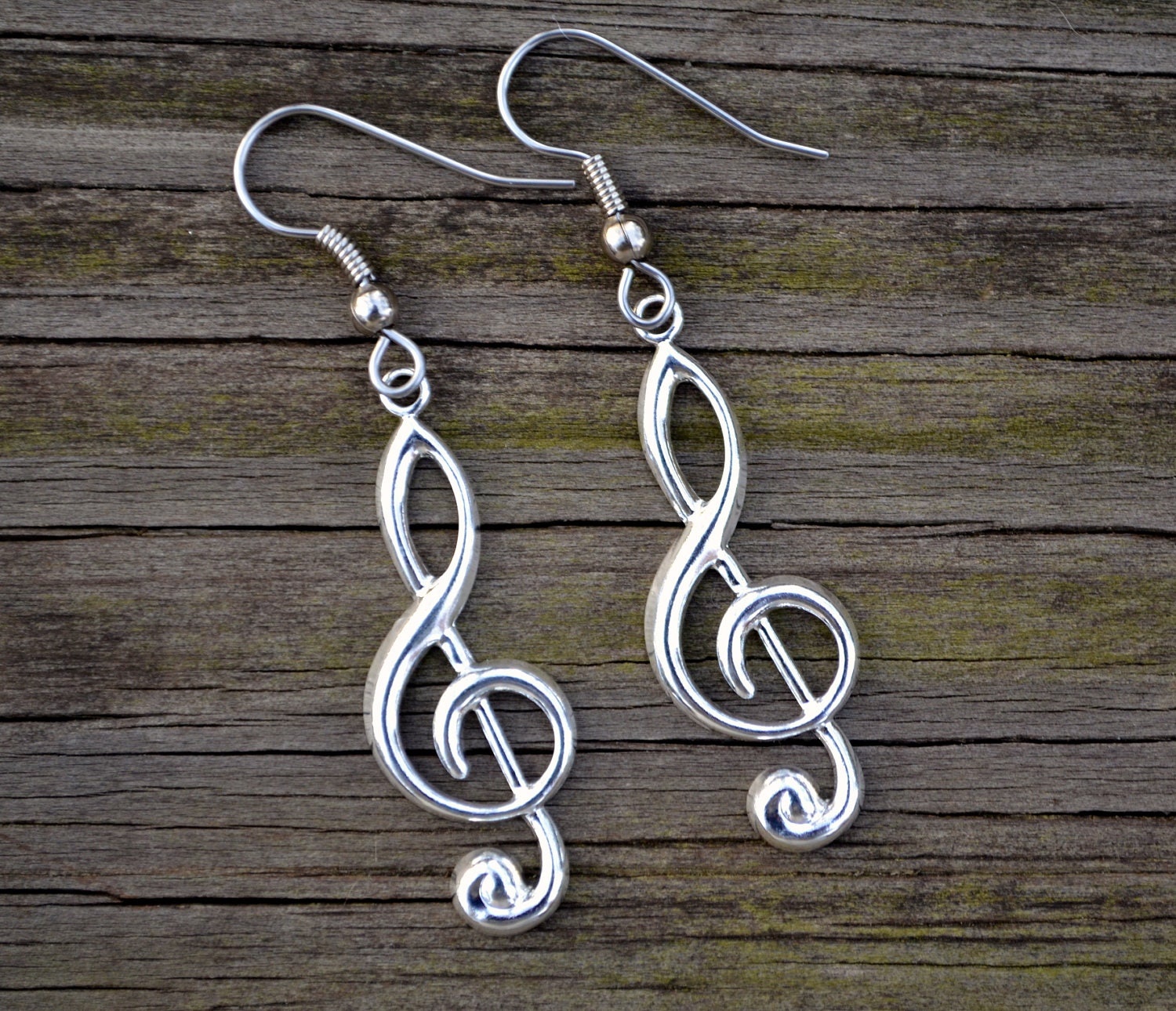 Silver Treble Clefs . Earrings . Large . Music Notes