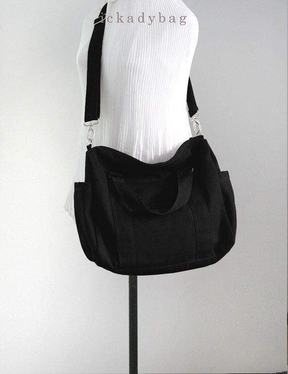Items similar to SALE - Mini Duffel Bag in Black Canvas, Messenger bag ...