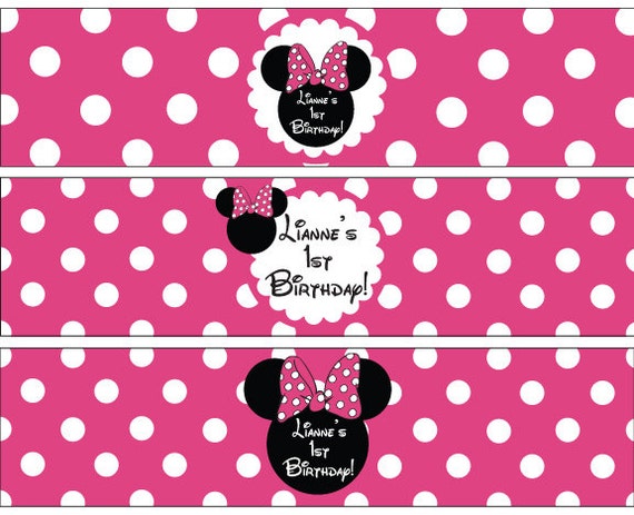 items similar to minnie mouse water bottle labels in hot pink on etsy