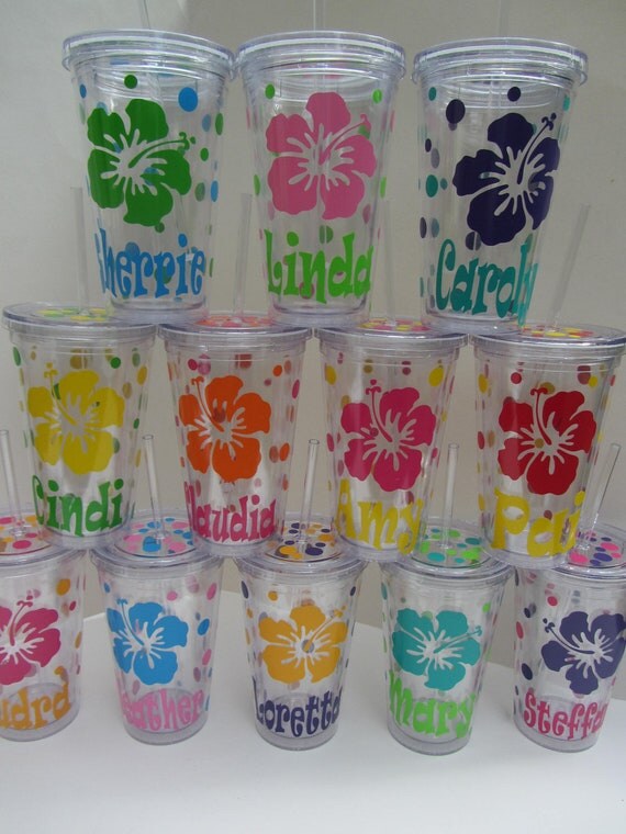 6 Personalized Acrylic Tumblers beach designs by DottedDesigns