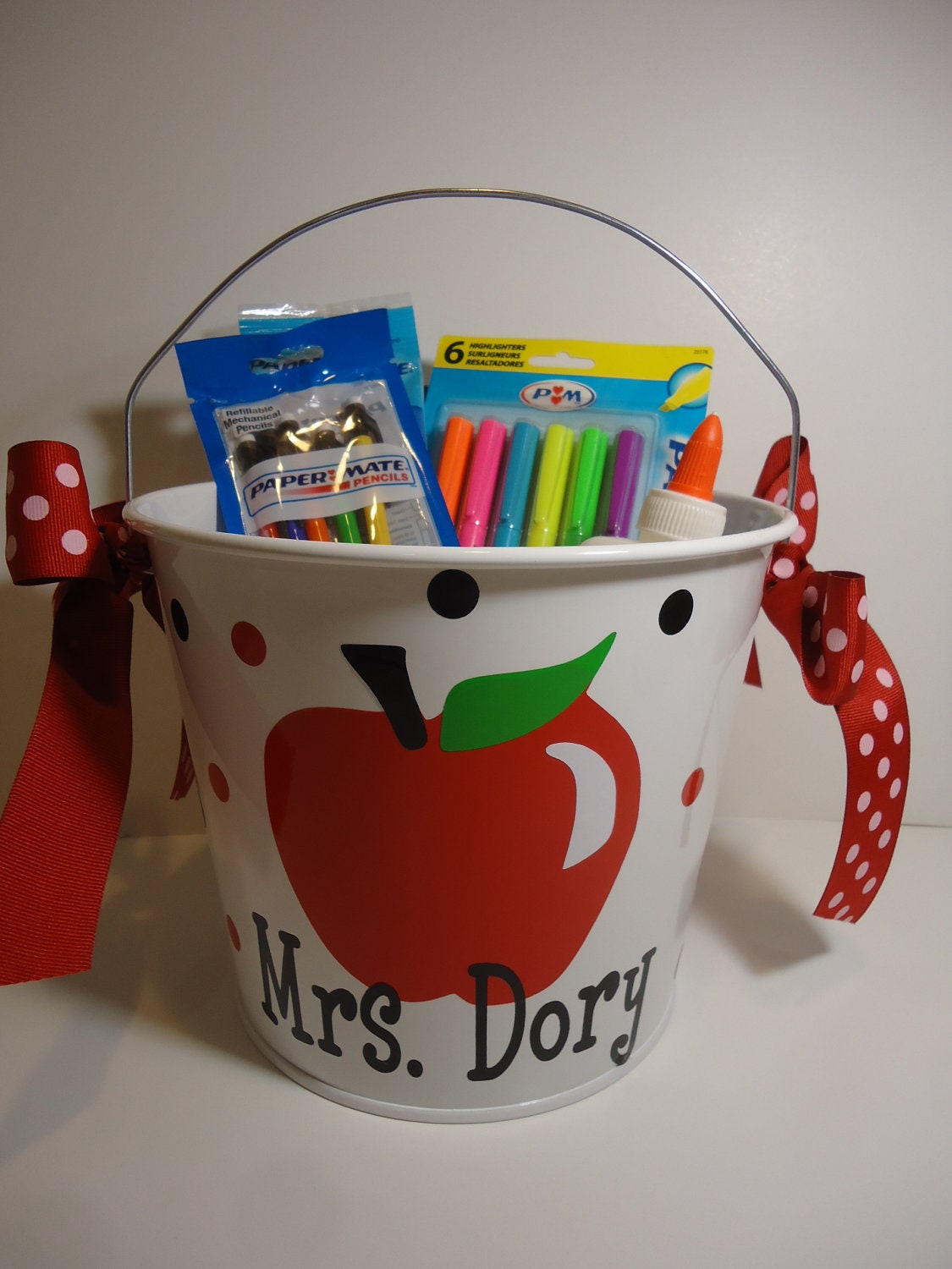 Personalized teacher gift bucket basket pail by DottedDesigns