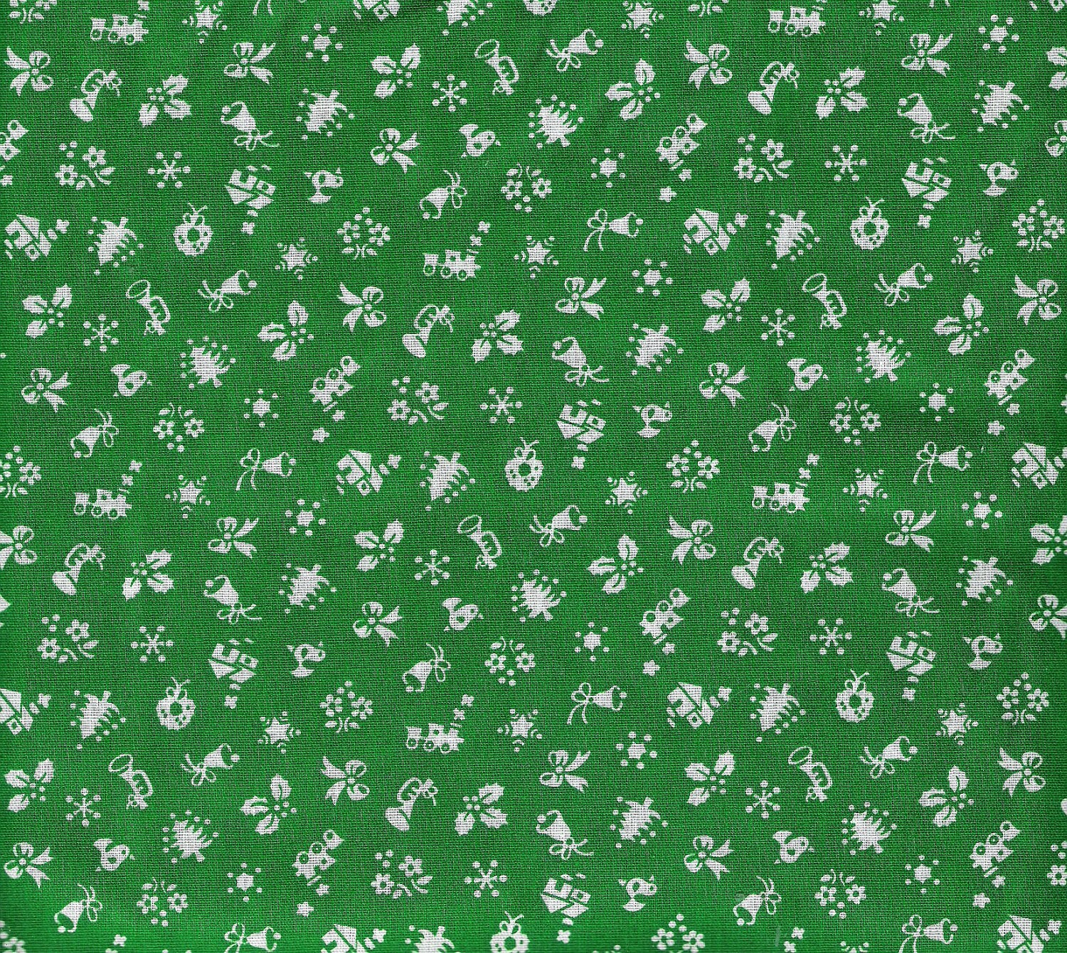 Green Fabric White Novelty Fabric Christmas Fabric by YacketUSA