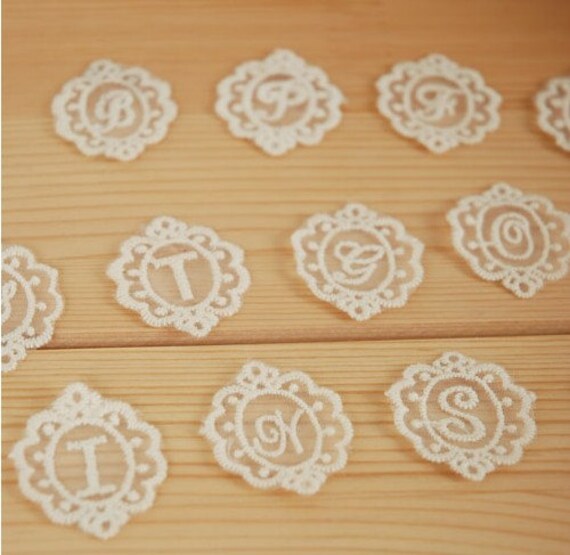 Lace Appliques 26pcs English Letters Alphabet Beige Cotton