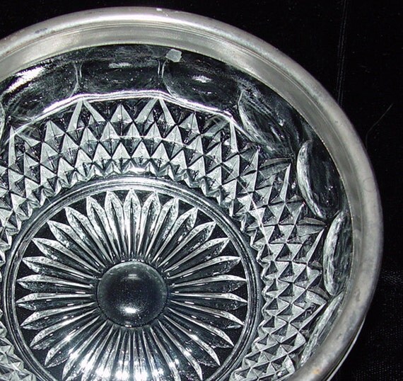 Cut Glass Bowl Silver Rim Holiday Table Preppy Traditional
