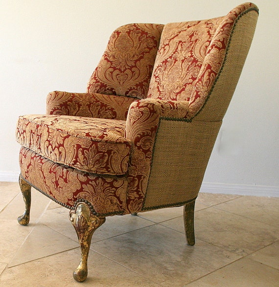 Items similar to Custom Order Wing Back Chair Select your fabric, Gold