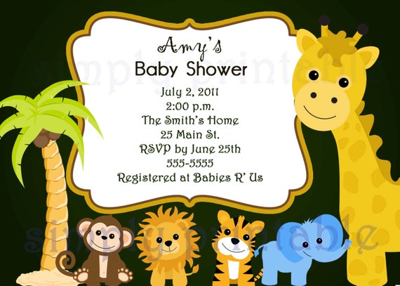 Invitation for Baby Shower or Birthday Safari (Digital File) Il_570xn