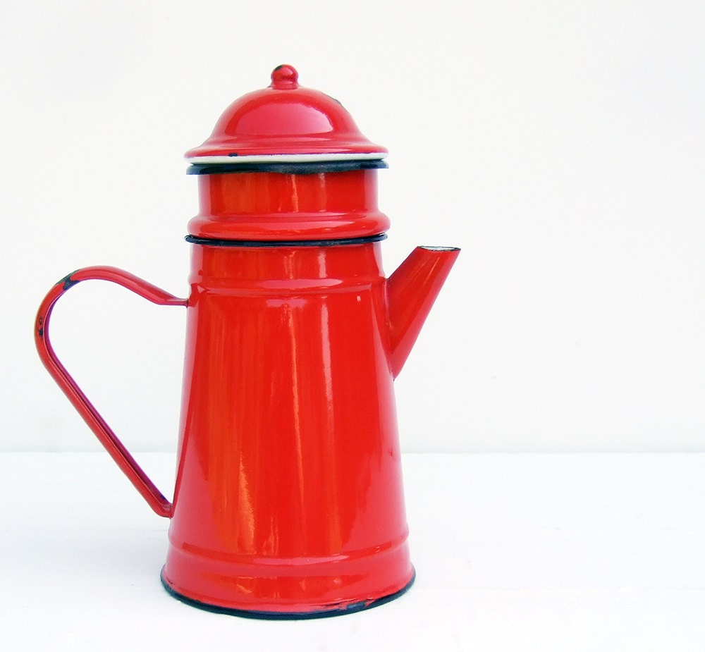 Enamelware Biggin French Vintage RED Coffee pot