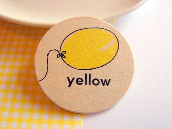 Yellow Balloon Pin Large Paper and Wood Decoupage by mimiandlucy