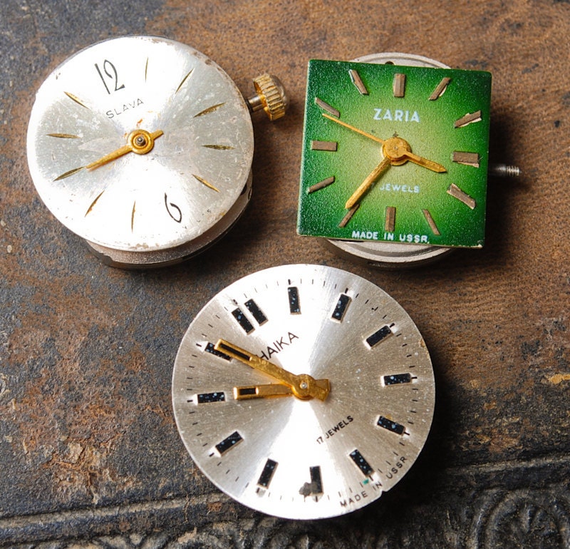 Set of 3 Vintage watch movement, watch parts, watch faces, cases (MS)