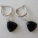 Vintage 80s Boho Traditional Silvertone Silver Tone Wire Wrapped Onyx Black Stone Hoop Hoops Dangle Earrings