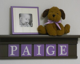 Lavender Purple Nursery | Decor Wall Shelf Personalized | Chocolate Brown Shelf | Wood Letters in Lilac | Nursery Custom Decor