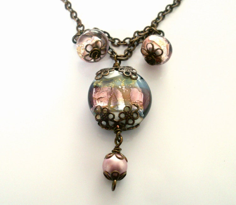 Art glass pendant necklace. Antiqued brass by ArtfulTrinkets1