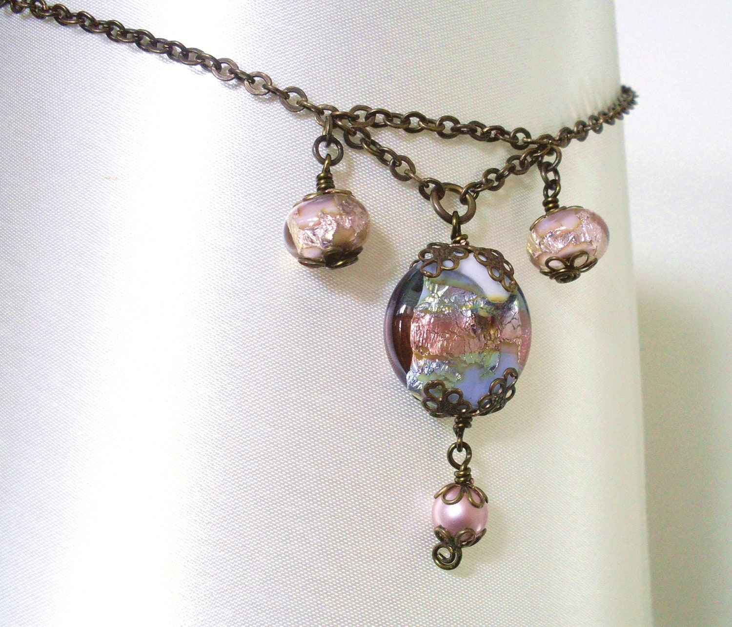 Art glass pendant necklace. Antiqued brass by ArtfulTrinkets1