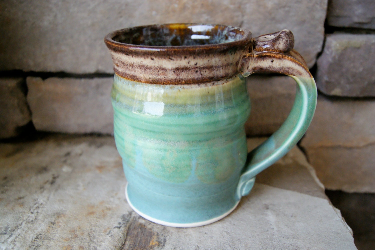 Handmade Mug Pottery Coffee Mug in Green and Brown by