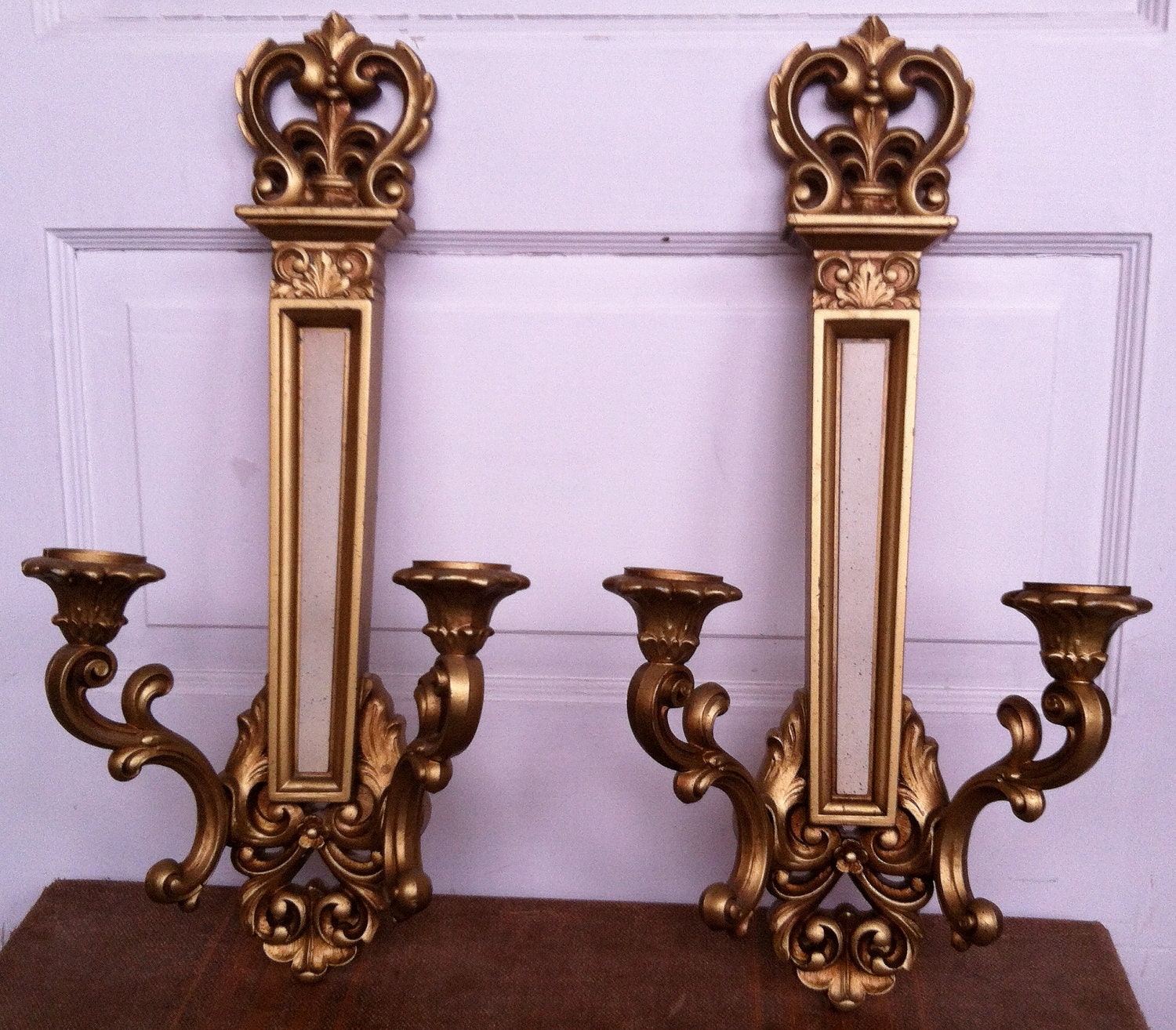 Large vintage gold candle sconces/ wall sconces