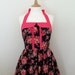 Spring Sale. Retro Dress, Medium size, vintage orange coral floral pattern on a black fabric, fully lined