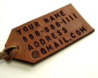 Personalized Leather Luggage Tag Tan Brown by BirchCreekLeather