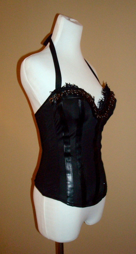 Sale SEXY Rock n Roll Black Leather Chain Corset